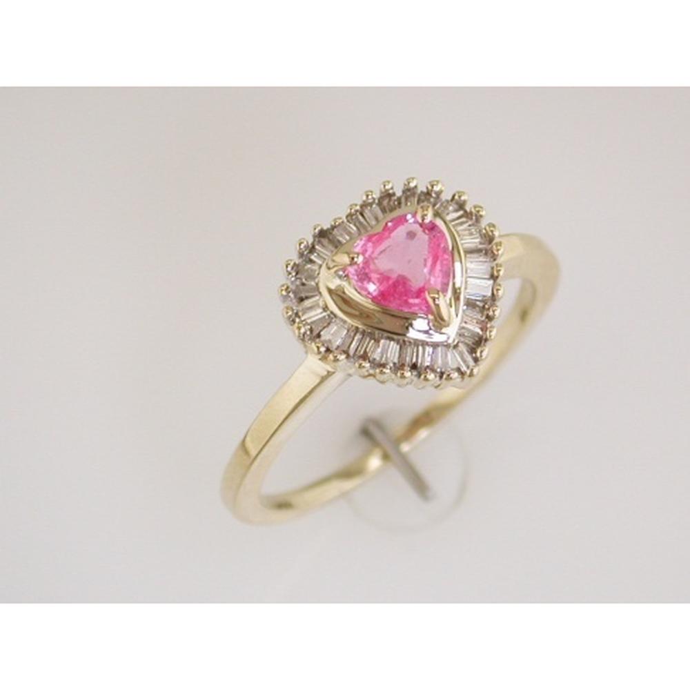 Royal 14K Yellow Gold Pink Sapphire and Diamond Heart Ring - 0.63 Carat Pink Sapphire, 0.25 Carat Diamonds