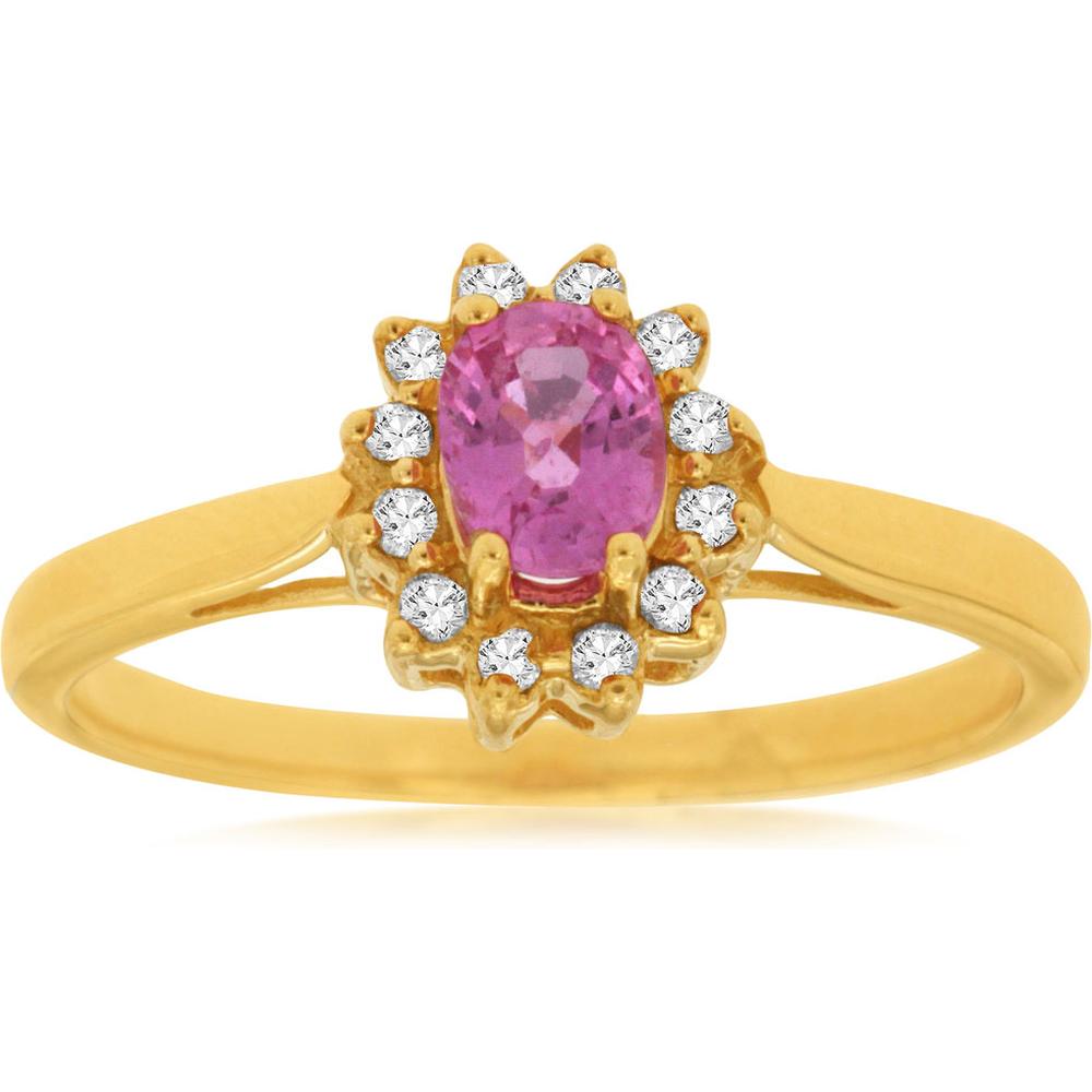 Royal 14K Yellow Gold Pink Sapphire & Diamond Ring - 0.50 Carat Pink Sapphire, 0.10 Carat Total Diamond Weight