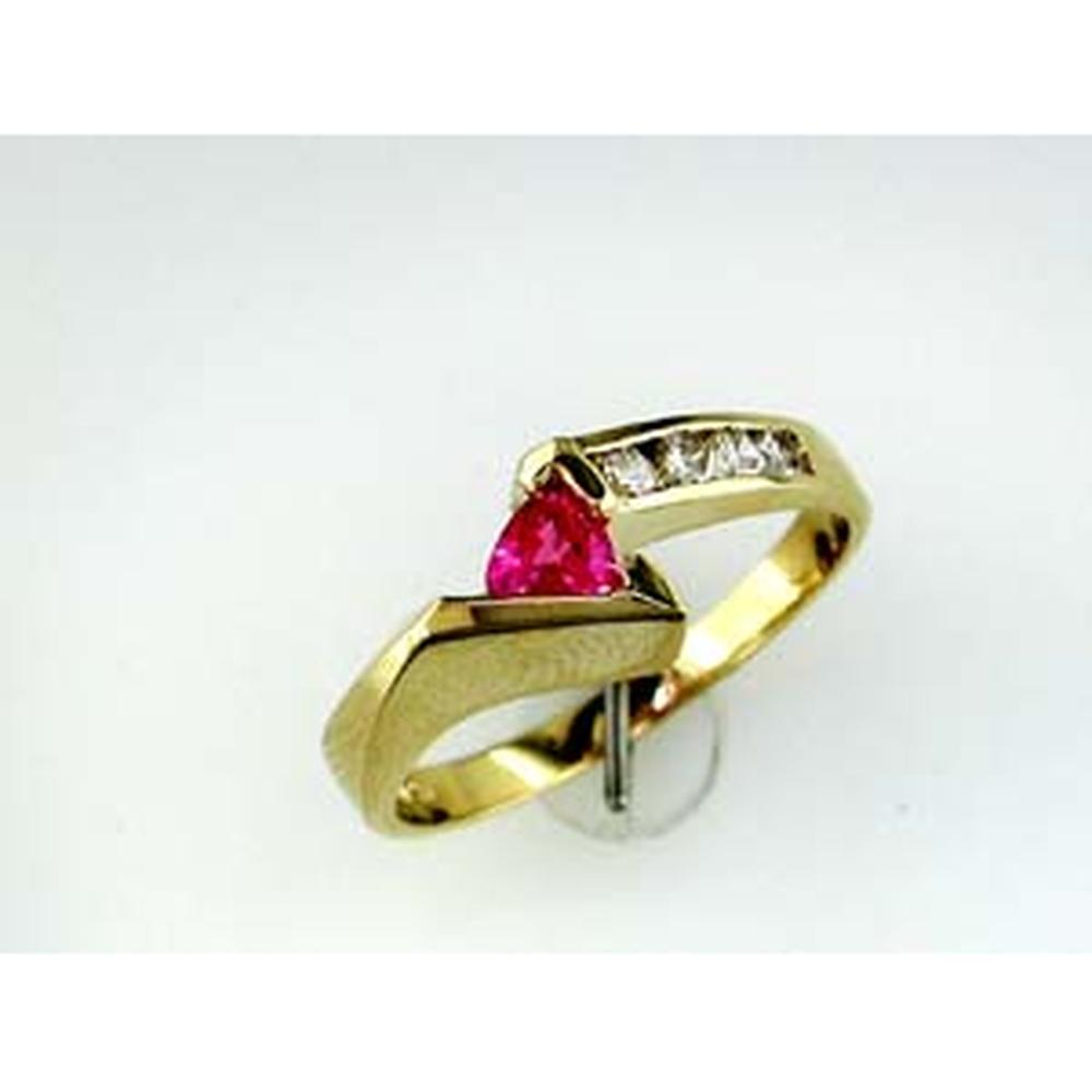 Royal 14K Yellow Gold Pink Sapphire & Diamond Trillion Ring - 0.53 Carat Total Gem Weight