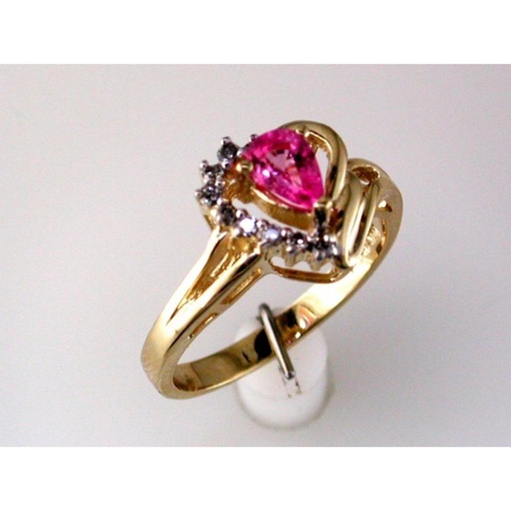 Royal 14K Yellow Gold Pink Sapphire Heart Ring - 0.48 Carat Pink Sapphire & 0.10 Carat Diamond Total Weight