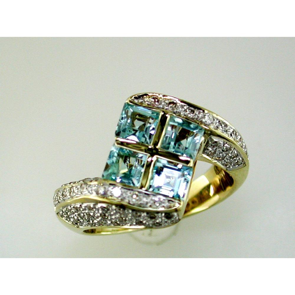 Royal 14K Yellow Gold Princess-Cut Blue Topaz & Diamond Ring - 1.60 Carat Topaz, 0.50 Carat Diamonds