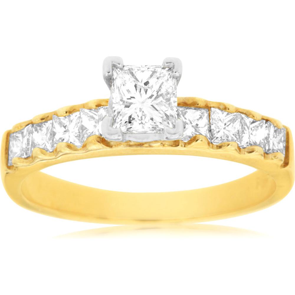 Royal 14K Yellow Gold Princess Cut Diamond Engagement Ring - 1.15 Carat Total Diamond Weight