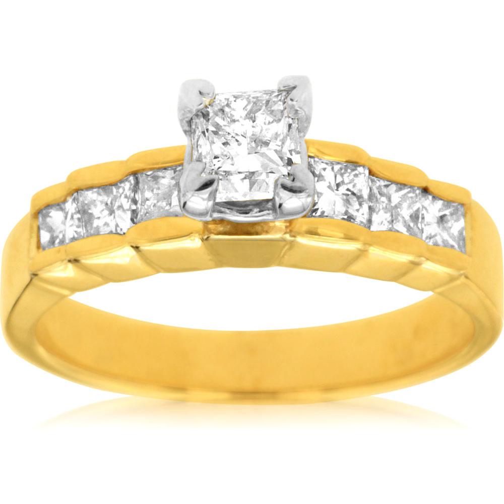 Royal 14K Yellow Gold Princess Cut Diamond Engagement Ring - 1.15 Carat Total Diamond Weight