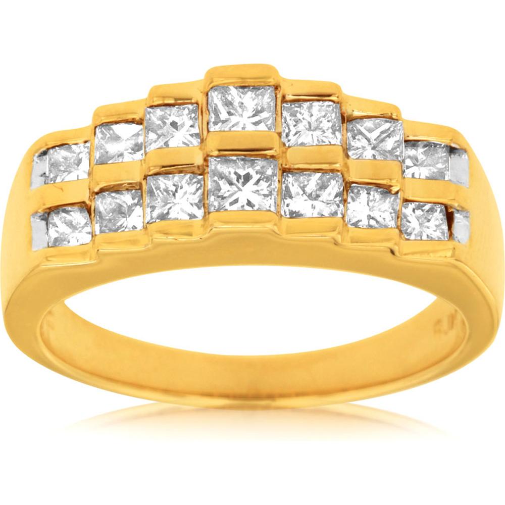 Royal 14K Yellow Gold Princess Cut Diamond Wedding Ring - 1.00 Carat Total Diamond Weight