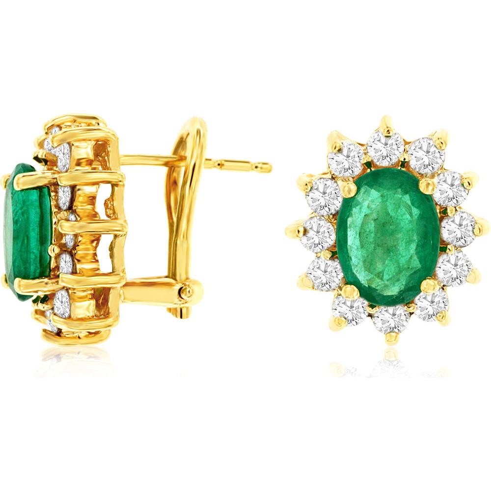 Royal 14K Yellow Gold Princess Di Emerald & Diamond Earrings - 3.66 Carat Total Gem Weight