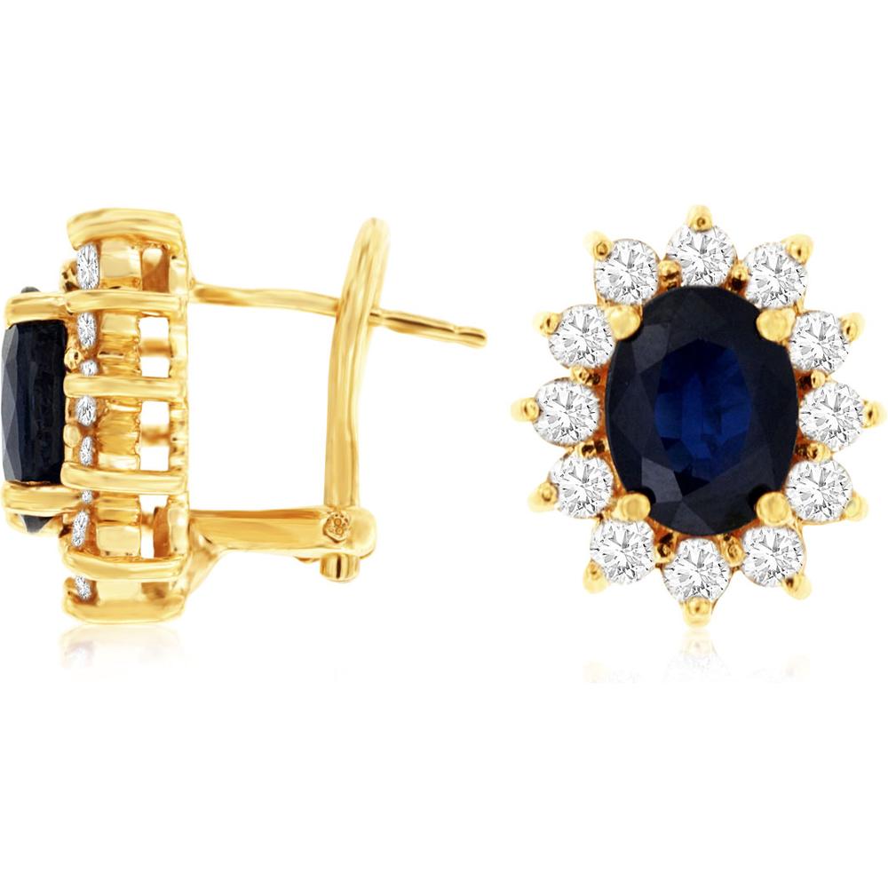 Royal 14K Yellow Gold Princess Di Sapphire & Diamond Earrings - 1.26 Carat Total Sapphire Weight