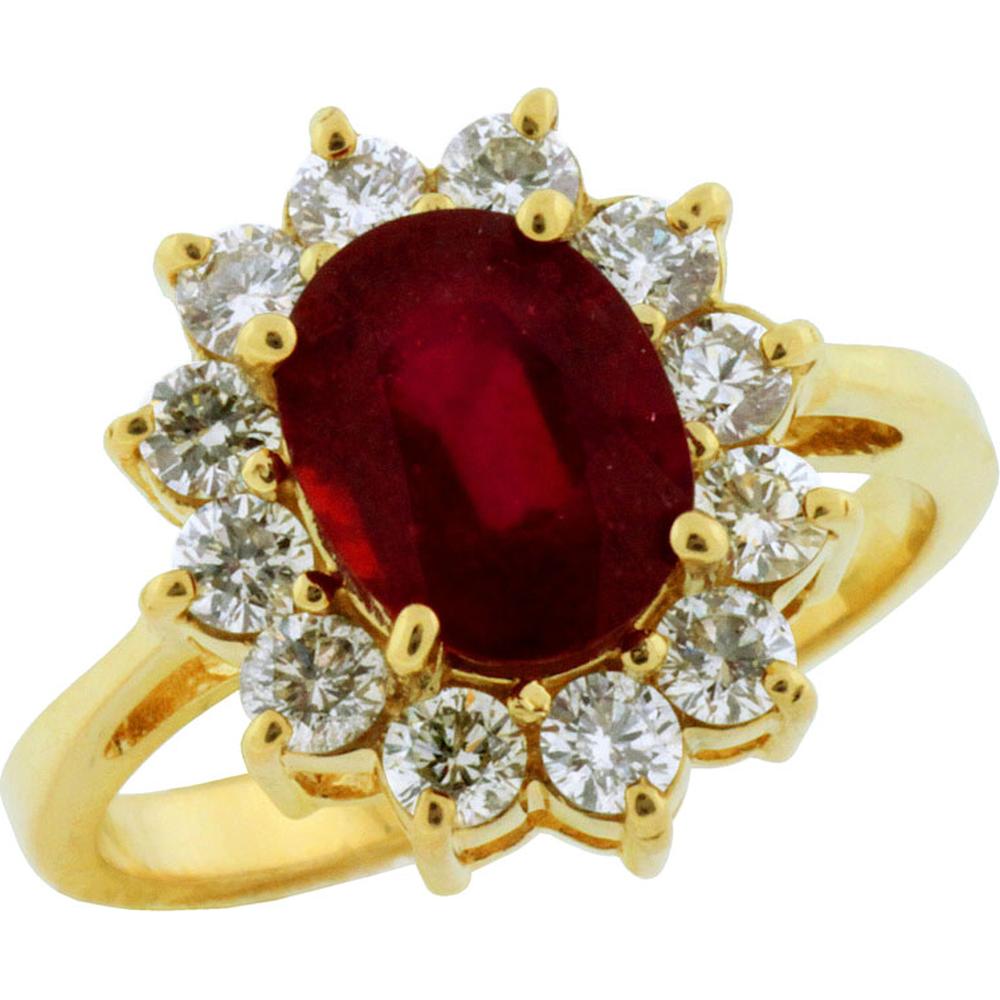 Royal 14K Yellow Gold Princess Di Style Ring with 1.00 Carat Diamond & 2.30 Carat Glass Filled Ruby