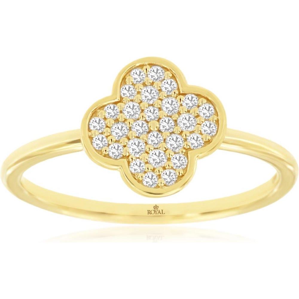 Royal 14K Yellow Gold Quatrefoil Ring with Prong-Set Round Diamonds - 0.20 Carats Total Diamond Weight
