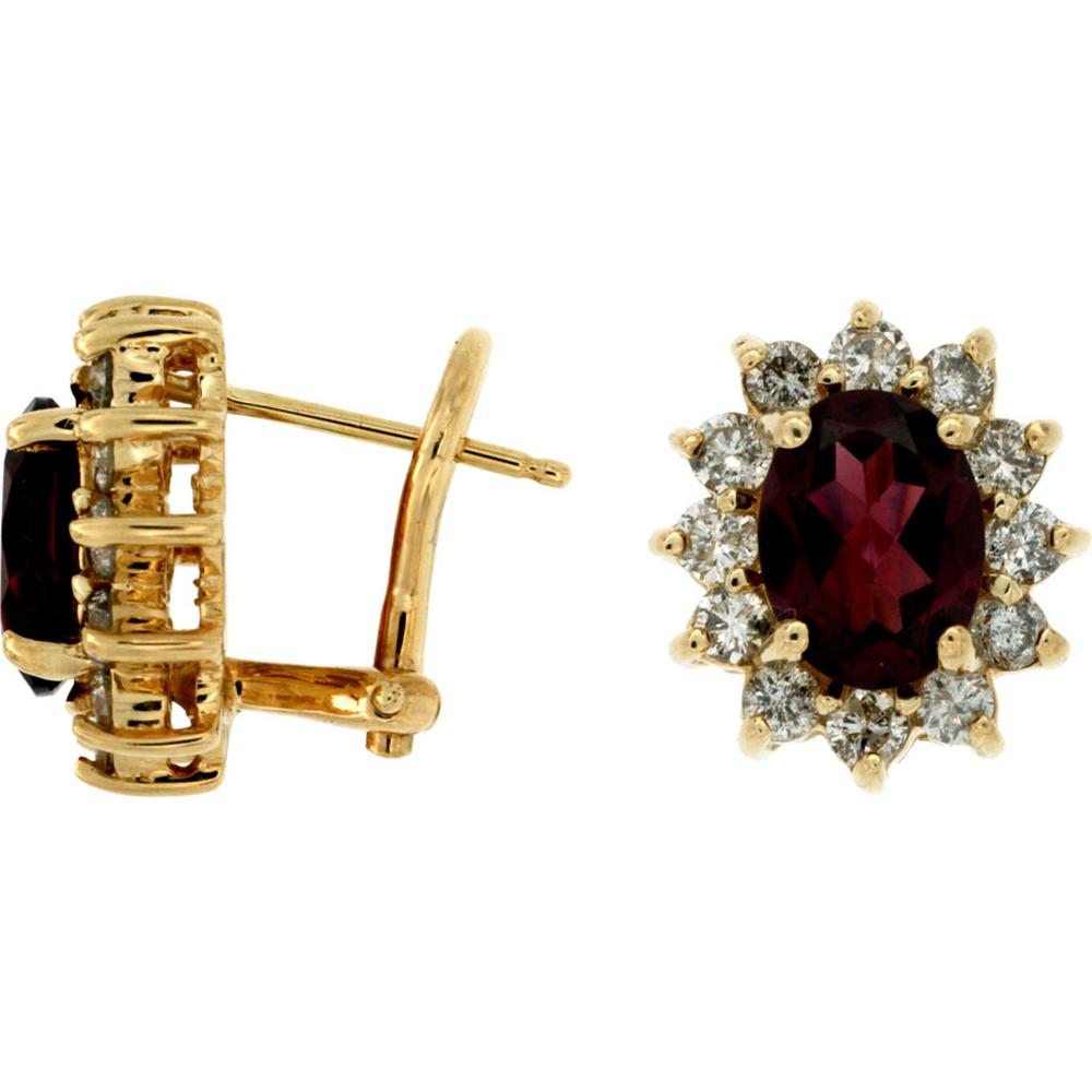 Royal 14K Yellow Gold Rhodolite & Diamond Dangling Earrings - 3.10 Carat Rhodolite, 1.26 Carat Diamonds