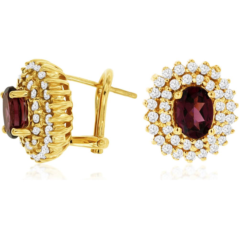 Royal 14K Yellow Gold Rhodolite & Diamond Earrings - 3.14 Carat Total Gem Weight