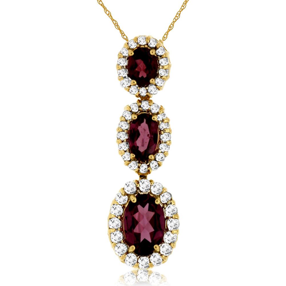 Royal 14K Yellow Gold Rhodolite & Diamond Pendant - Exquisite Luxury Charm