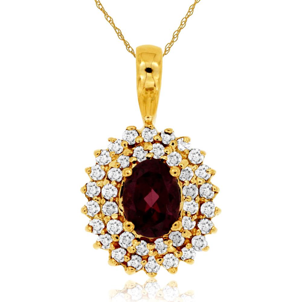Royal 14K Yellow Gold Rhodolite & Diamond Pendant - Timeless Elegance