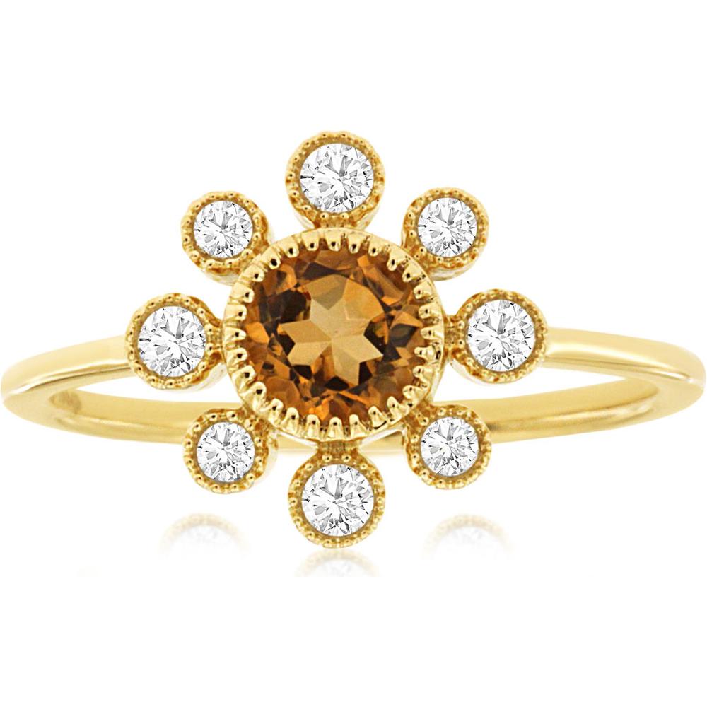 Royal 14K Yellow Gold Ring with 0.45 Carat Citrine and 0.19 Carat Diamond Halo