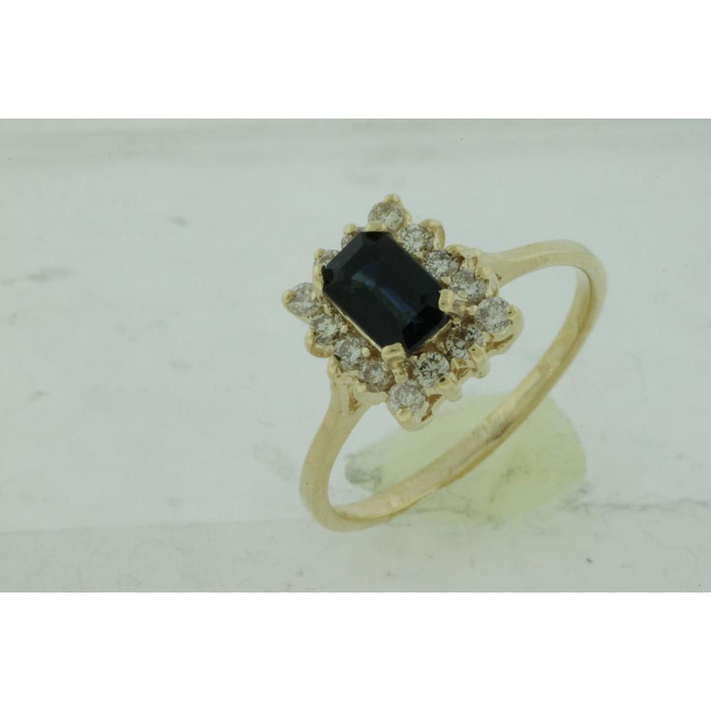 Royal 14K Yellow Gold Ring with 0.55 Carat Emerald-Cut Sapphire and 0.33 Carat Round Diamonds