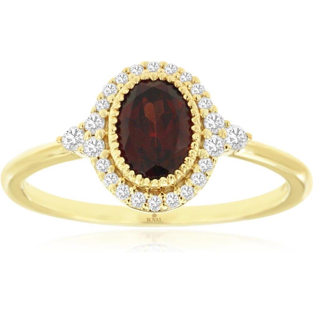 Royal 14K Yellow Gold Ring with 0.70 Carat Garnet and 0.16 Carat Diamond Halo