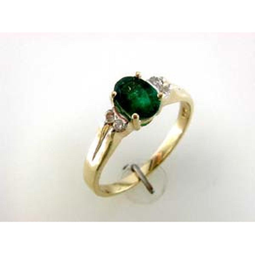 Royal 14K Yellow Gold Ring with 0.80 Carat Oval Emerald and Round Diamonds - 0.10 Carat Total Diamond Weight