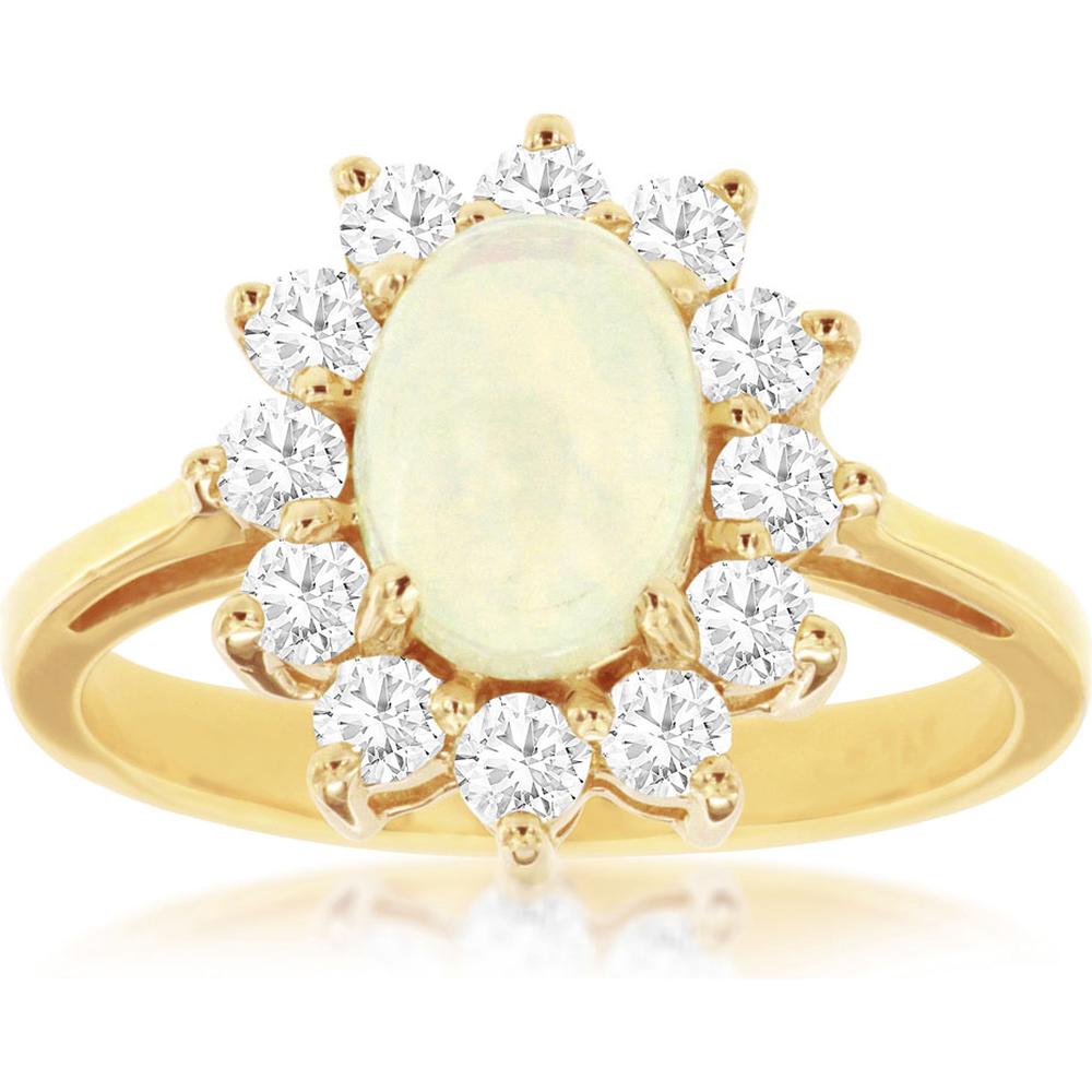 Royal 14K Yellow Gold Ring with 0.90 Carat Oval Opal and 0.75 Carat Diamond Halo