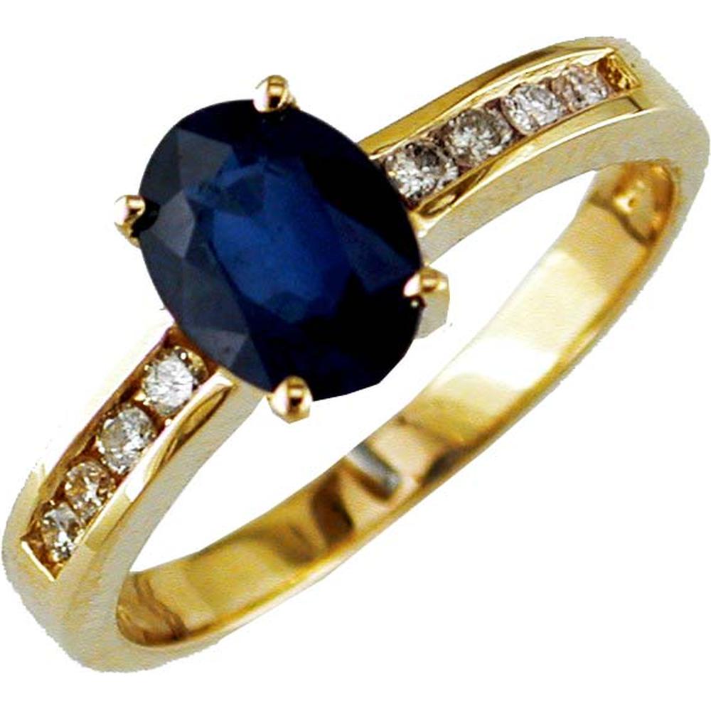 Royal 14K Yellow Gold Ring with 1.00 Carat Oval Sapphire and 0.18 Carat Round Diamonds