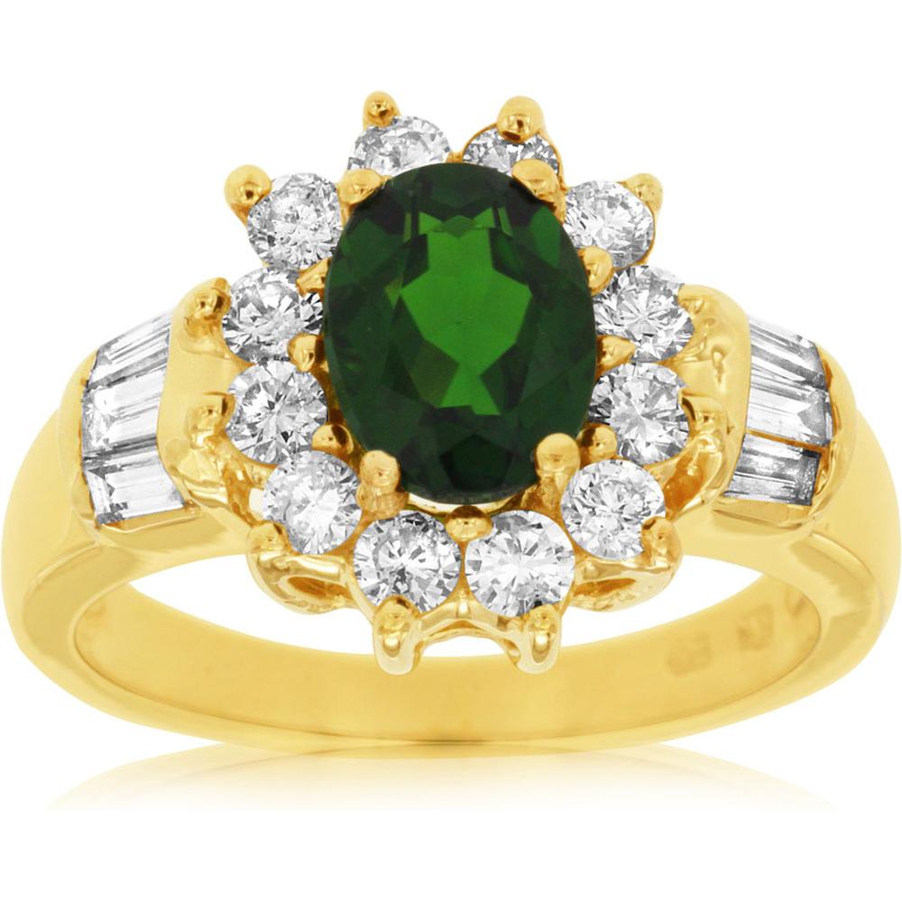 Royal 14K Yellow Gold Ring with 1.30 Carat Oval Russalite and 1.03 Carat Total Diamond Weight
