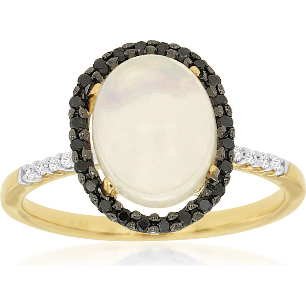 Royal 14K Yellow Gold Ring with 1.70 Carat Oval Opal and 0.20 Carat Diamond Halo