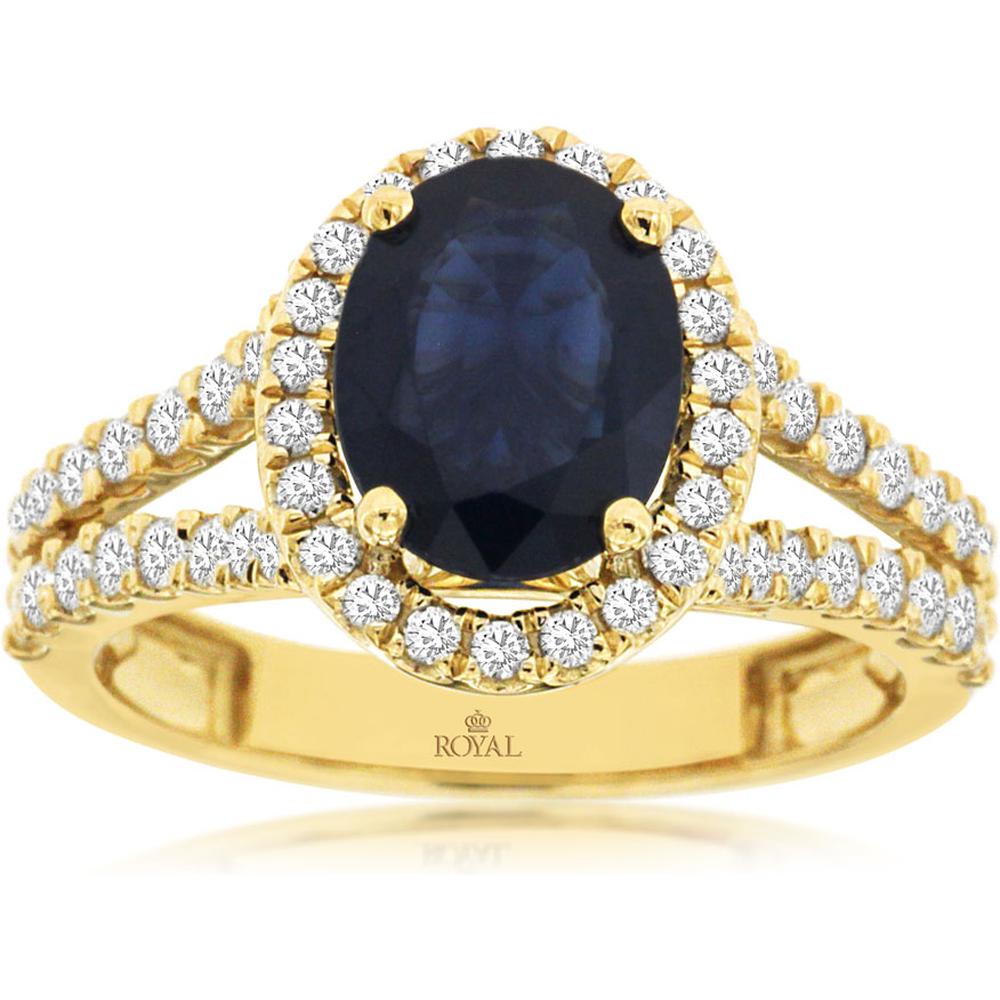 Royal 14K Yellow Gold Ring with 2.10 Carat Oval Sapphire and 0.72 Carat Round Diamonds