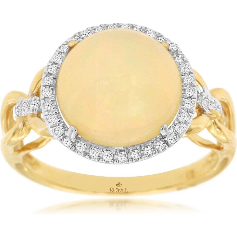 Royal 14K Yellow Gold Ring with 3.20 Carat Opal and 0.20 Carat Diamond Halo