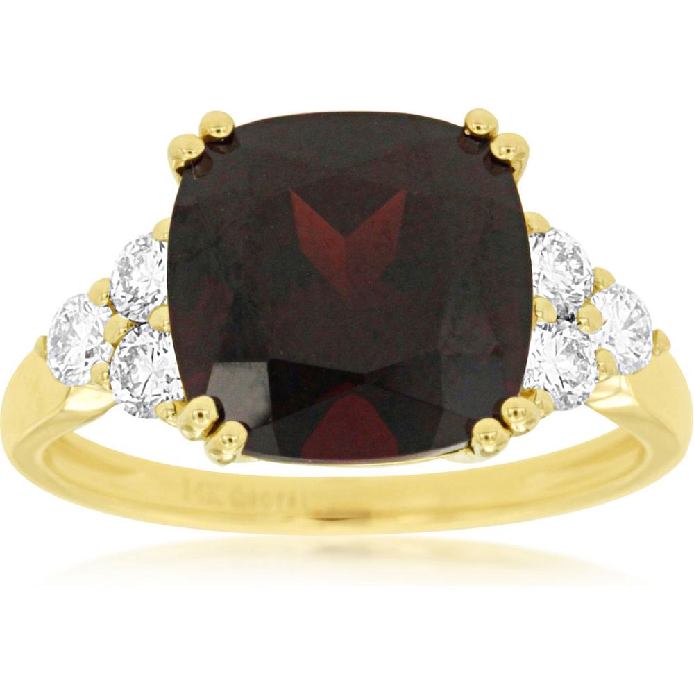 Royal 14K Yellow Gold Ring with 4.60 Carat Cushion-Cut Garnet and 0.45 Carat Diamonds
