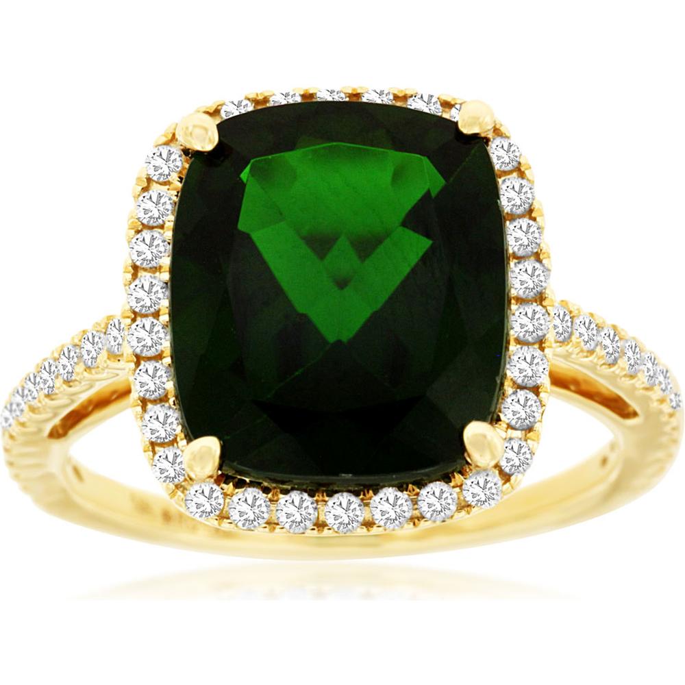 Royal 14K Yellow Gold Ring with Cushion Cut 5.5 Carat Russalite and 0.38 Carat Diamond Halo