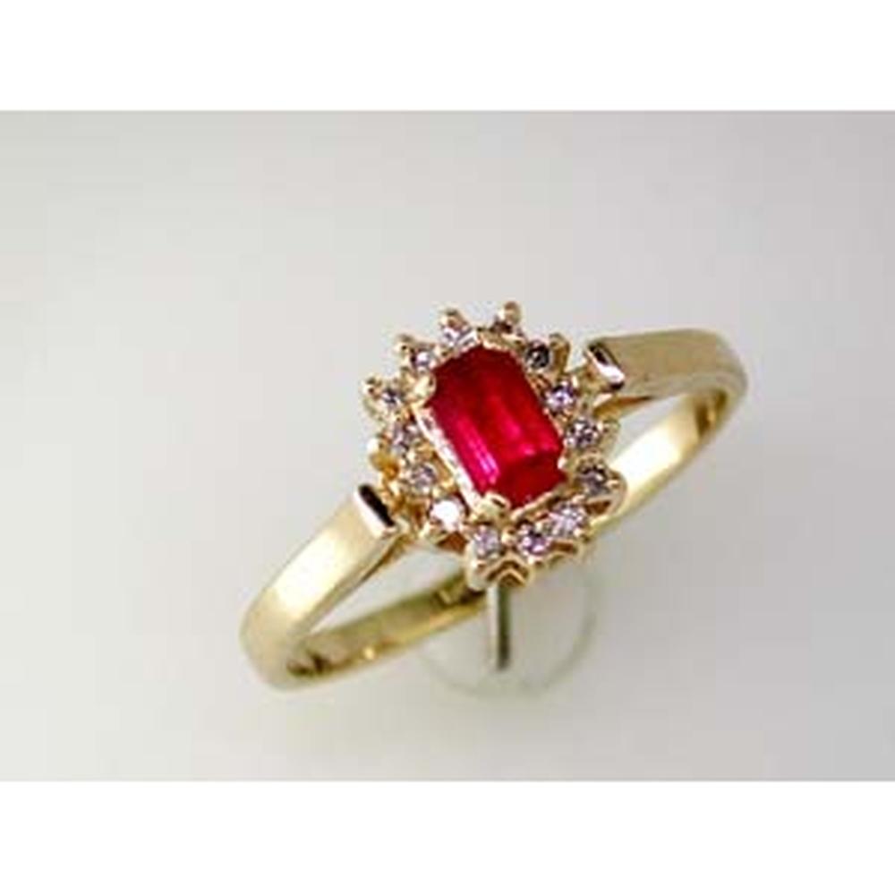 Royal 14K Yellow Gold Ring with Emerald-Cut Ruby and Round Diamond Accents - 0.50 Carat Total Gem Weight