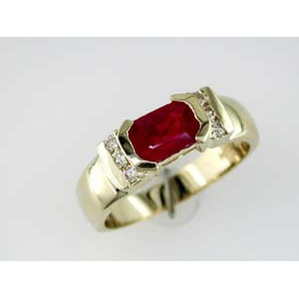 Royal 14K Yellow Gold Ring with Emerald Cut Ruby and Round Diamond Accents - 1.15 Carat Total Gem Weight