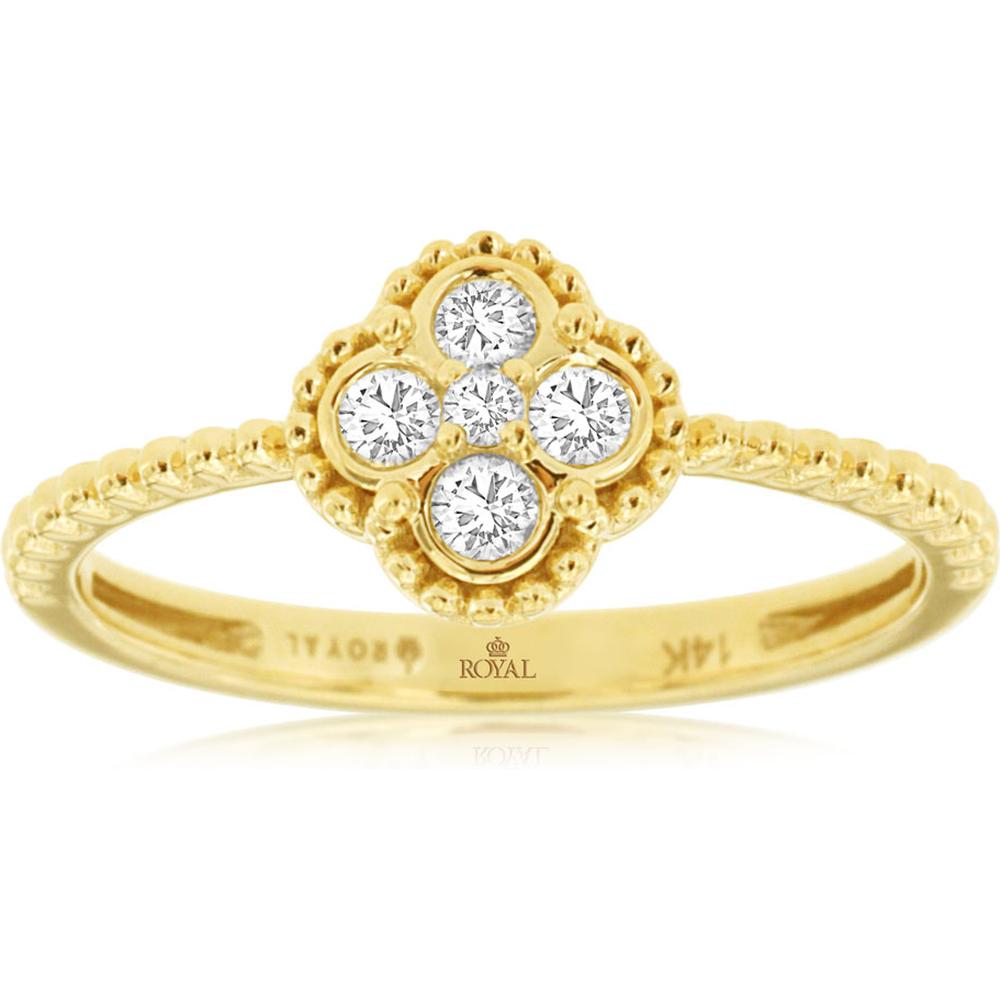 Royal 14K Yellow Gold Ring with Floral Cluster of Round Diamonds - 0.16 Carat Total Diamond Weight