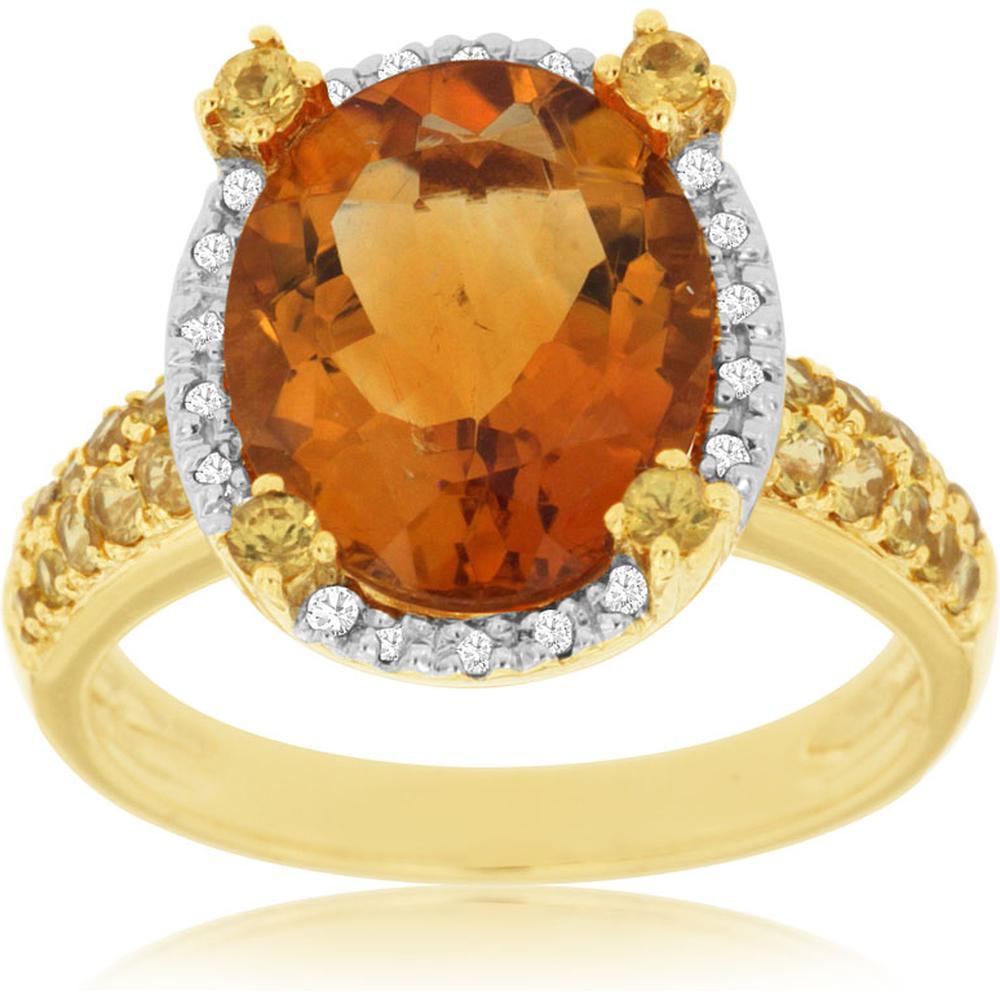 Royal 14K Yellow Gold Ring with Oval Citrine and Yellow Sapphires - 4.00 Carats Total Weight