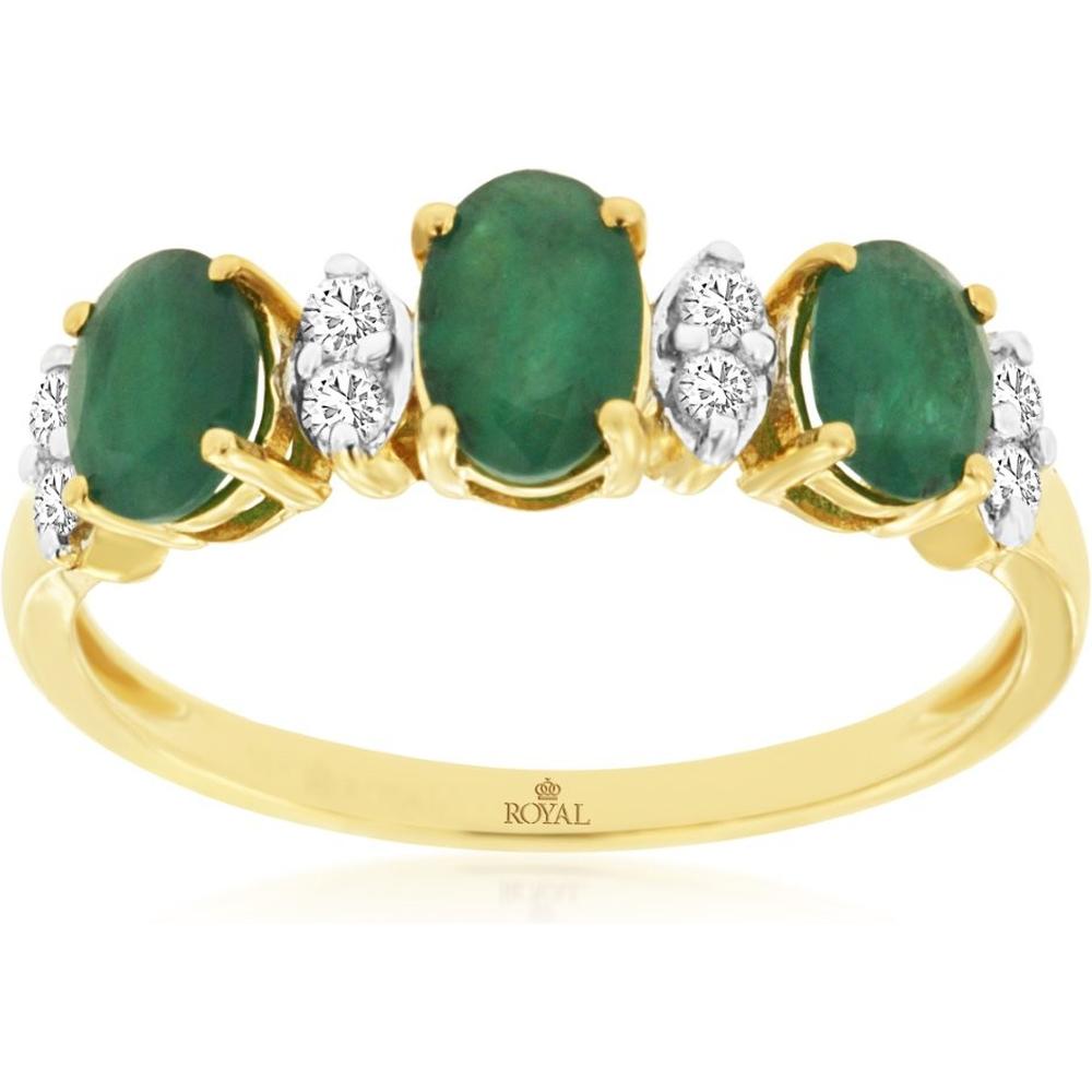 Royal 14K Yellow Gold Ring with Oval-Cut Emeralds and Round Diamond Accents - 1.45 Carats Total Gem Weight