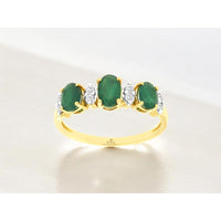 Royal 14K Yellow Gold Ring with Oval-Cut Emeralds and Round Diamond Accents - 1.45 Carats Total Gem Weight