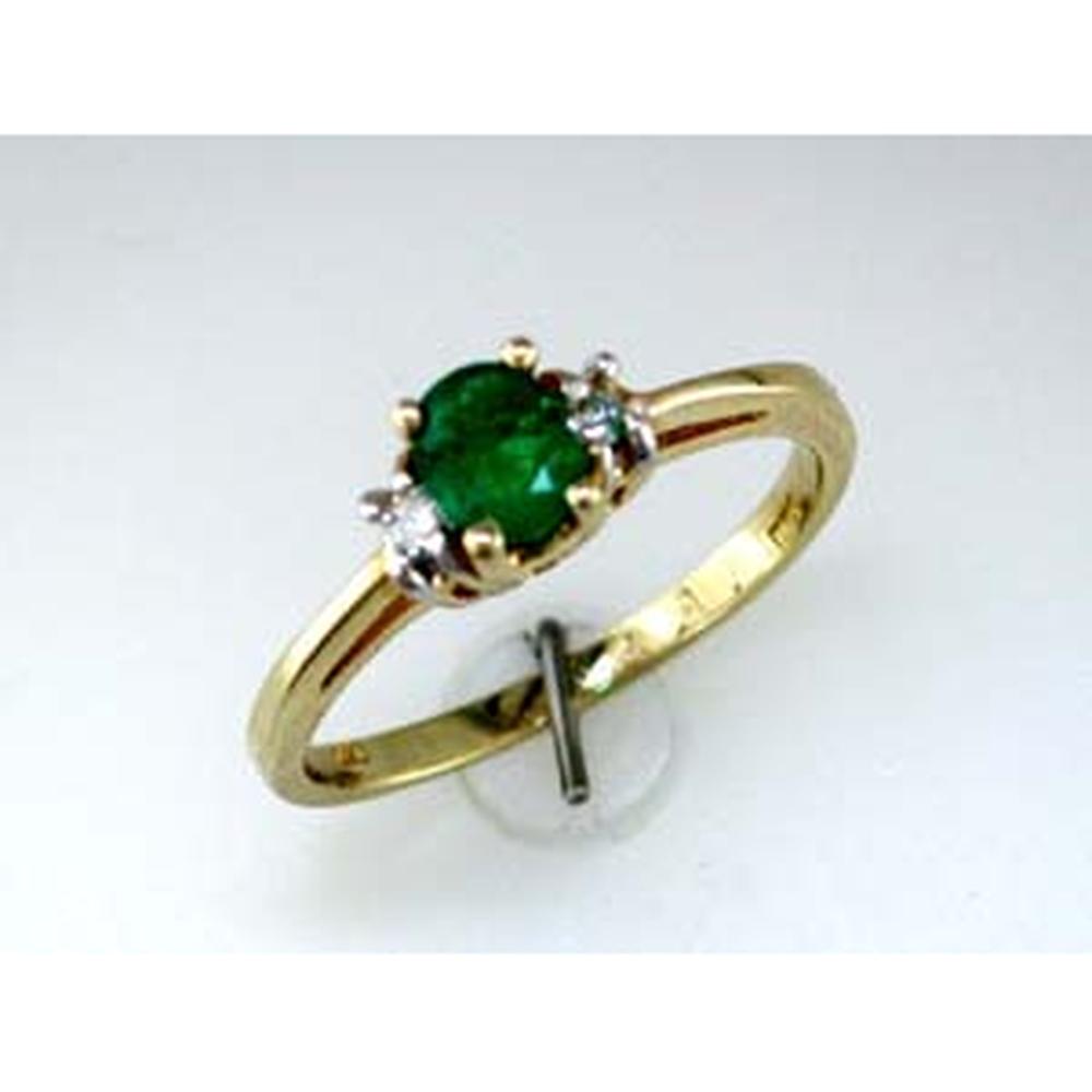 Royal 14K Yellow Gold Ring with Oval Emerald and Round Diamond Accents - 0.48 Carat Total Gem Weight