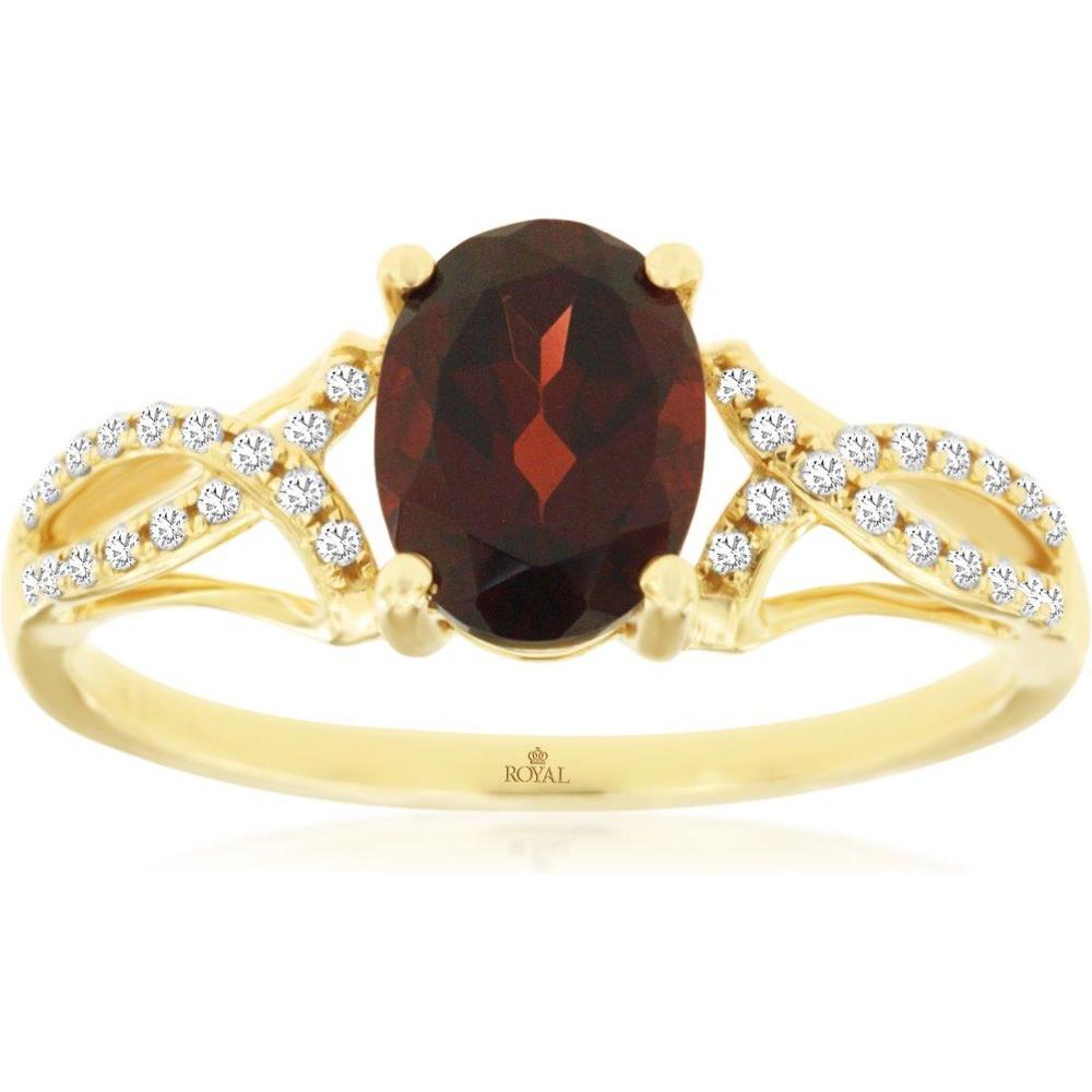 Royal 14K Yellow Gold Ring with Oval Garnet and Diamond Accents - 1.54 Carat Total Gem Weight
