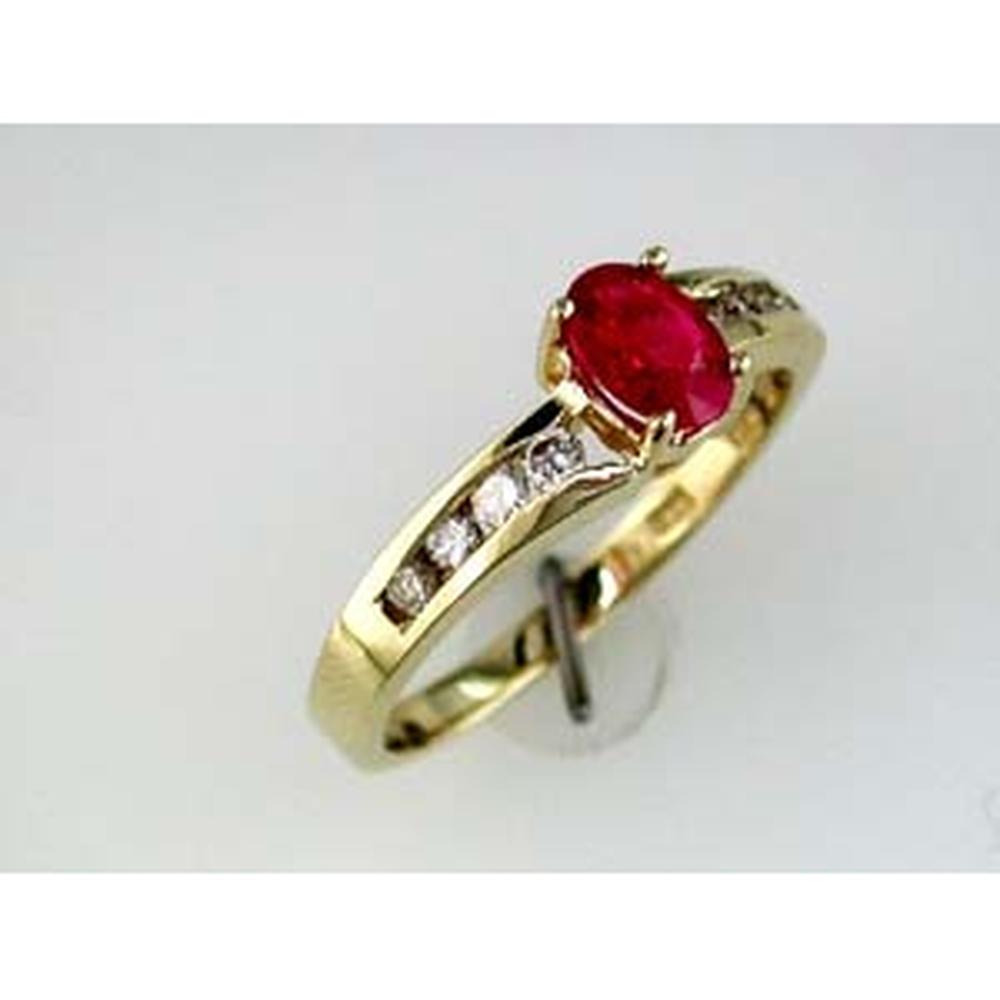 Royal 14K Yellow Gold Ring with Oval Ruby and Round Diamonds - 0.69 Carat Total Gem Weight