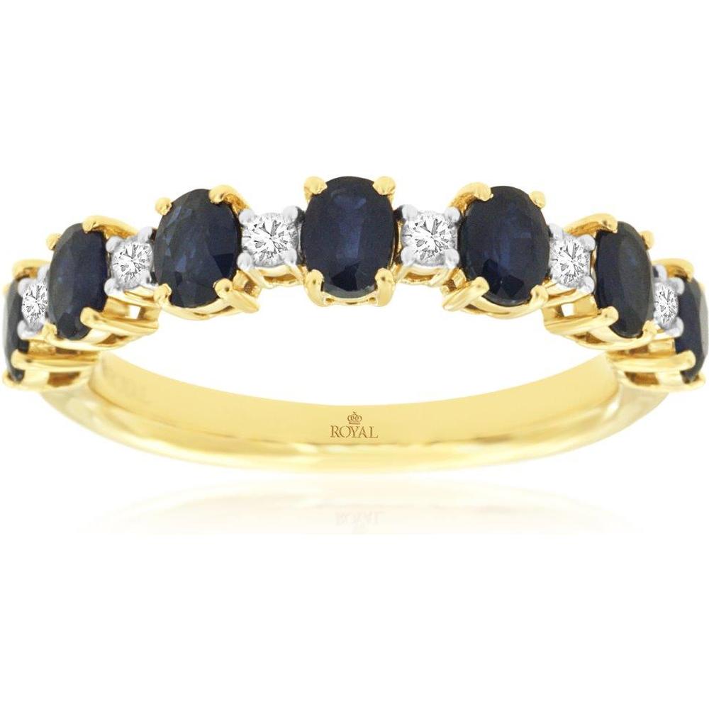 Royal 14K Yellow Gold Ring with Oval Sapphires and Round Diamonds - 1.81 Carat Total Gem Weight
