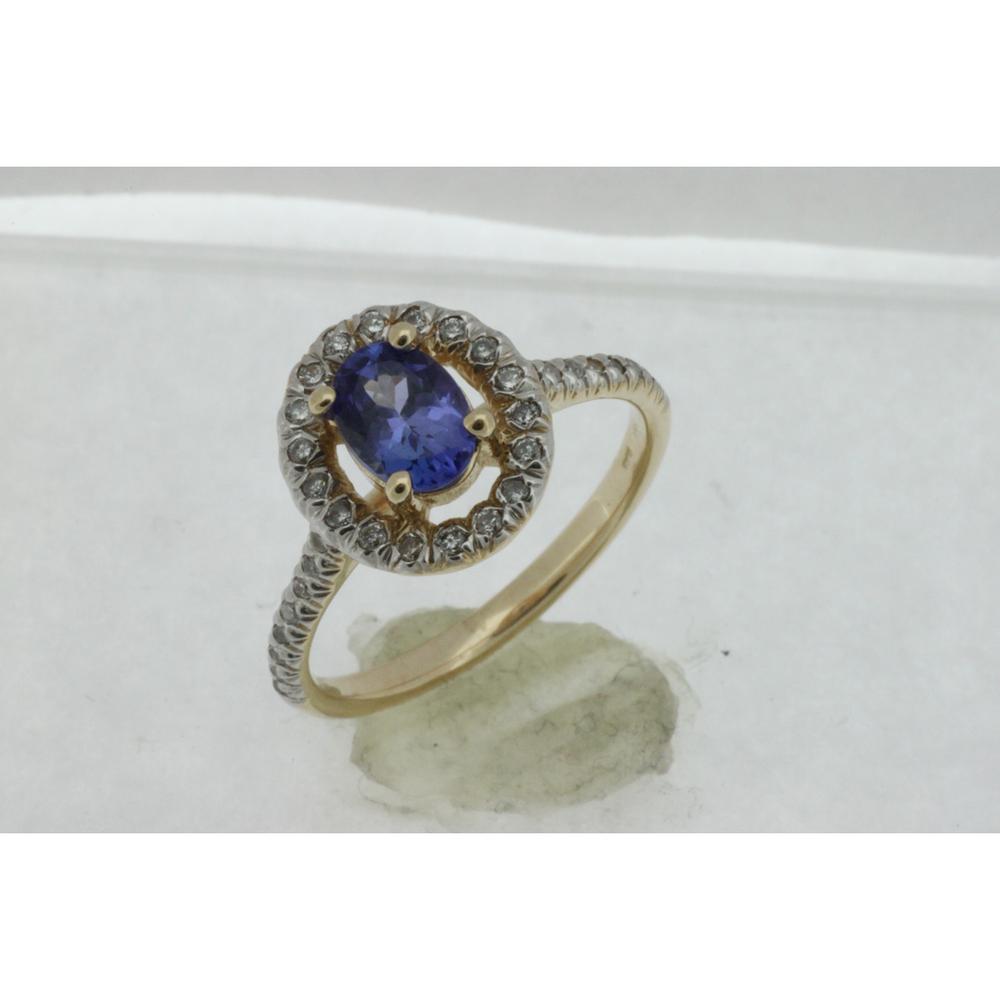 Royal 14K Yellow Gold Ring with Oval Tanzanite and Round Diamonds - 0.85 Carat Tanzanite and 0.25 Carat Total Diamond Weight