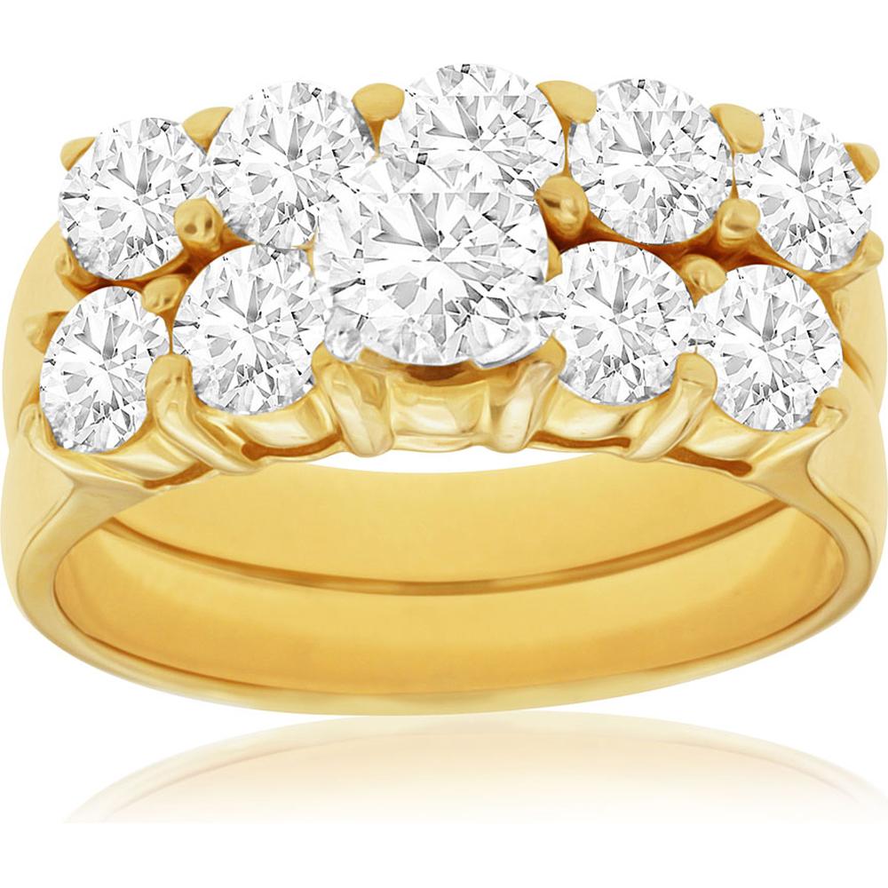 Royal 14K Yellow Gold Round Diamond Engagement & Wedding Band Set - 2.20 Carat Total Diamond Weight