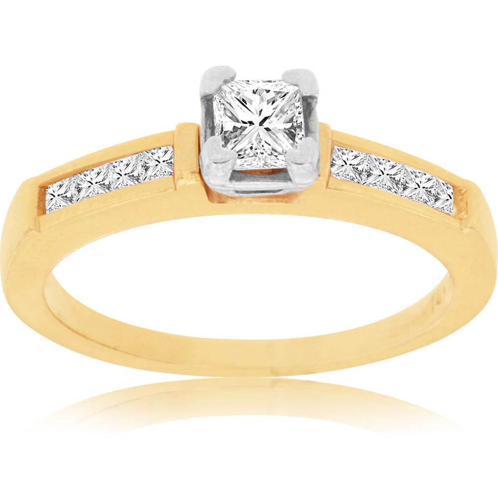 Royal 14K Yellow Gold Round Diamond Engagement Ring - 0.34 Carat Center, 0.25 Carat Total Diamond Weight