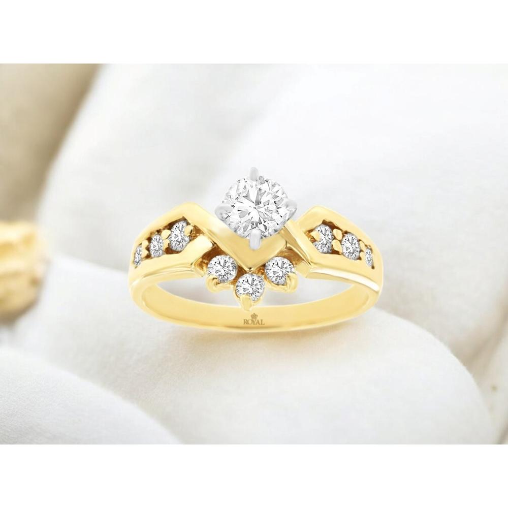 Royal 14K Yellow Gold Round Diamond Engagement Ring - 0.38 Carats Center Diamond, 0.42 Carats Total Diamond Weight