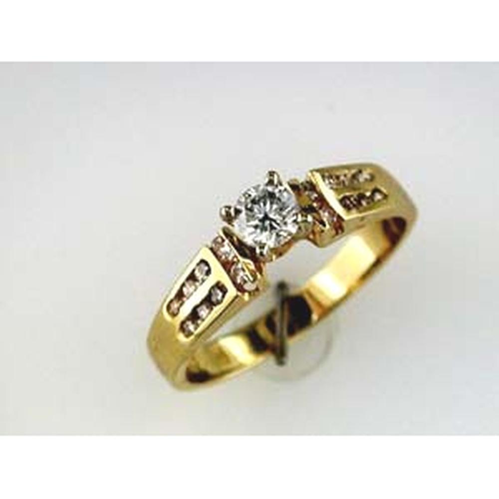 Royal 14K Yellow Gold Round Diamond Halo Engagement Ring - 0.46 Carat Total Diamond Weight