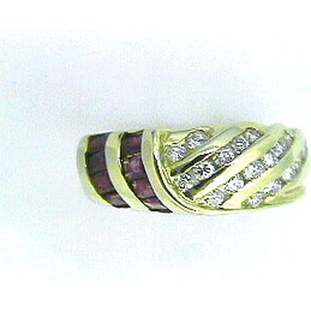 Royal 14K Yellow Gold Ruby & Diamond Band Ring with Baguette Rubies and Round Diamonds - 1.60 Carats Total Weight