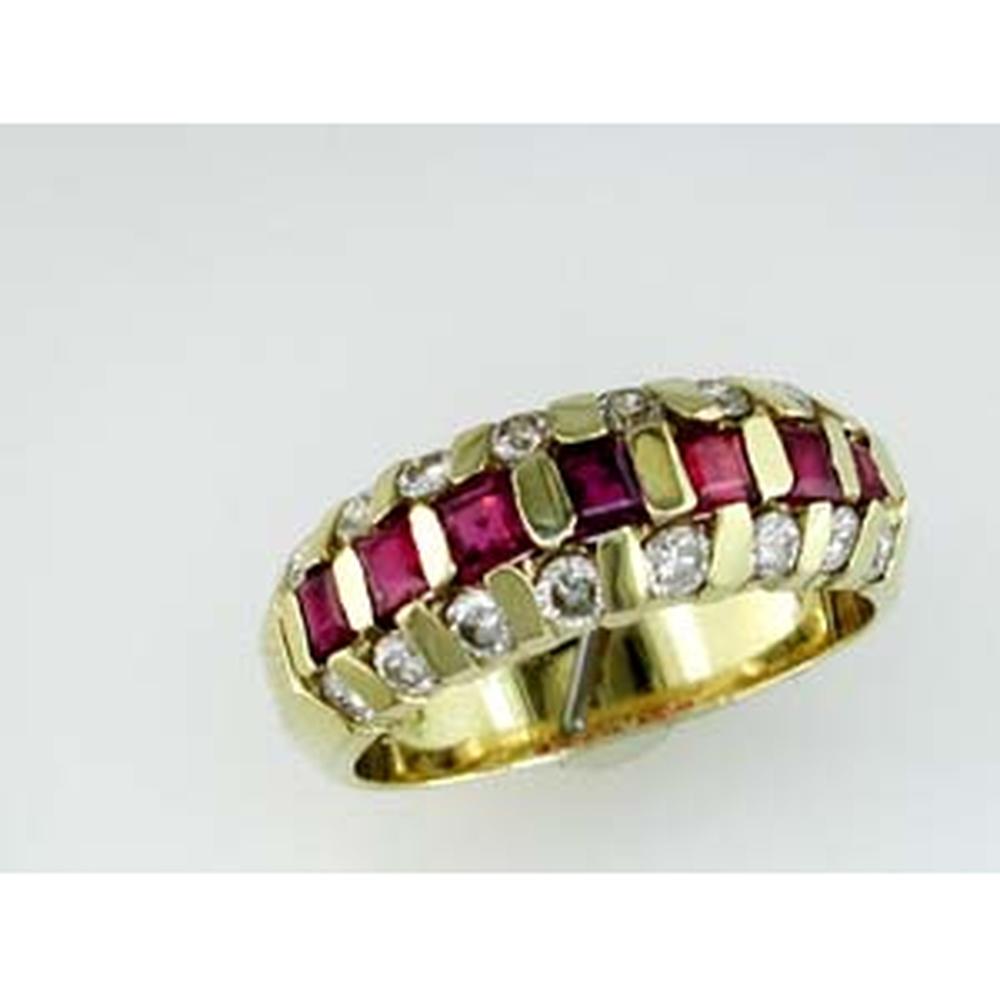 Royal 14K Yellow Gold Ruby & Diamond Band with Princess Cut Rubies and Round Diamonds - 1.70 Carats Total Gem Weight