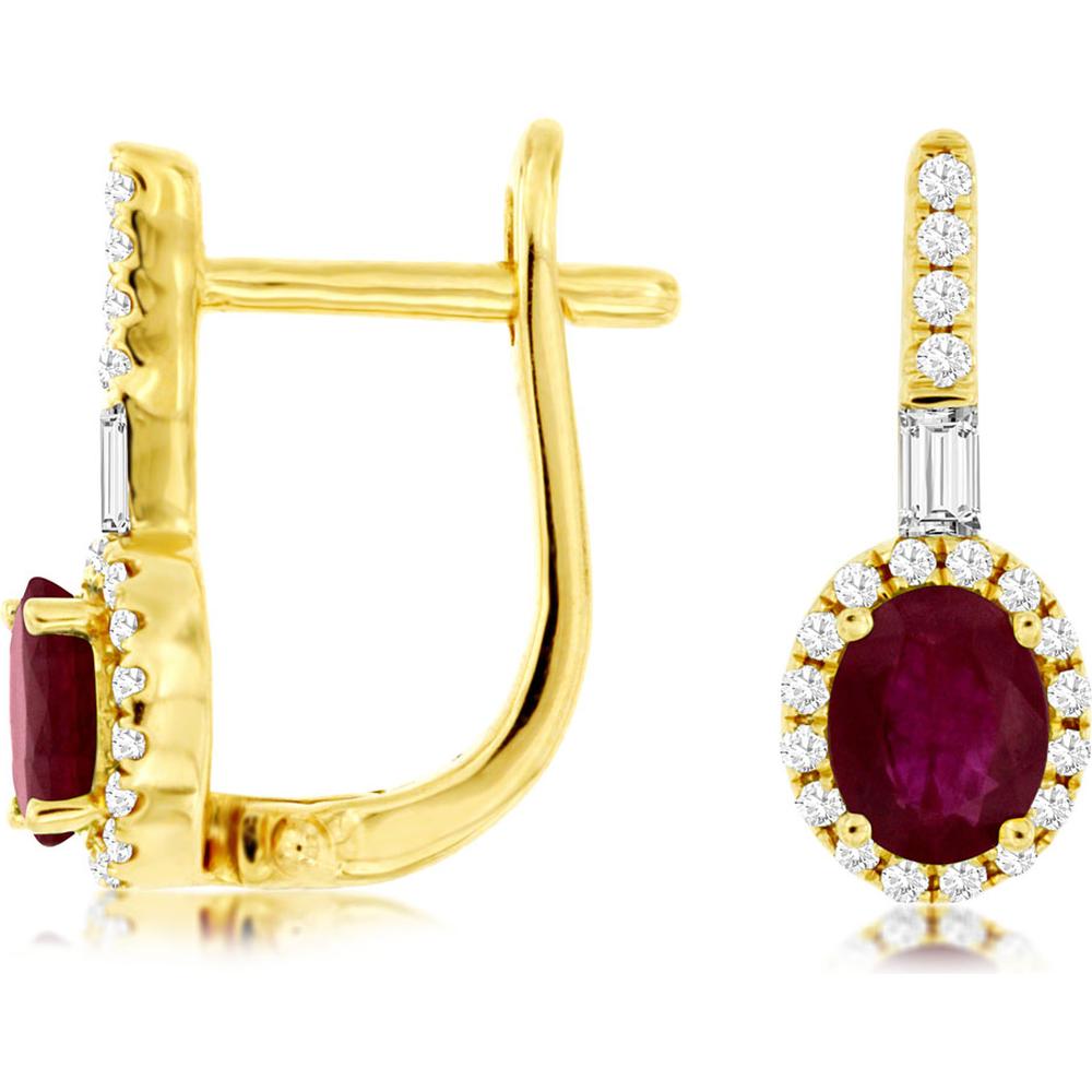 Royal 14K Yellow Gold Ruby & Diamond Drop Earrings - 1.02 Carats Total Ruby Weight, 0.20 Carats Total Diamond Weight