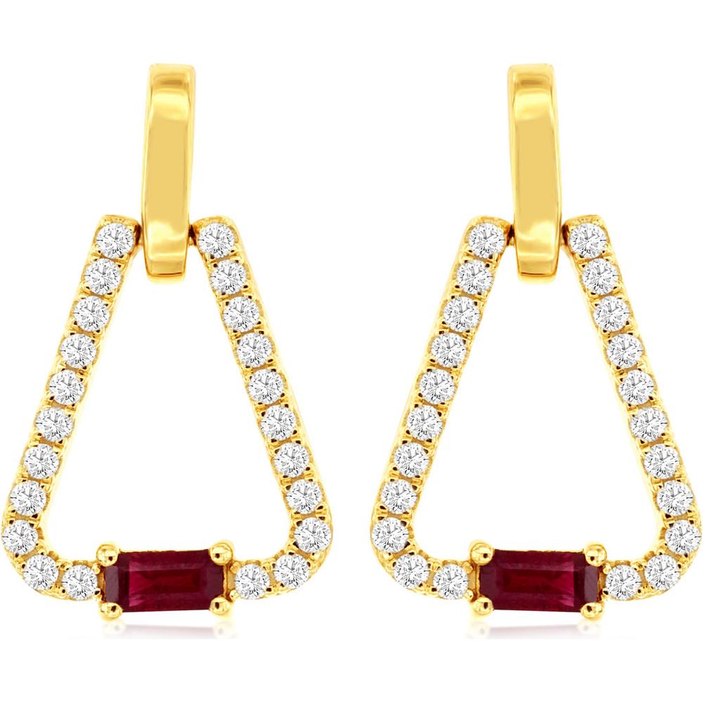 Royal 14K Yellow Gold Ruby & Diamond Drop Earrings - 1.16 Carats Total Gem Weight