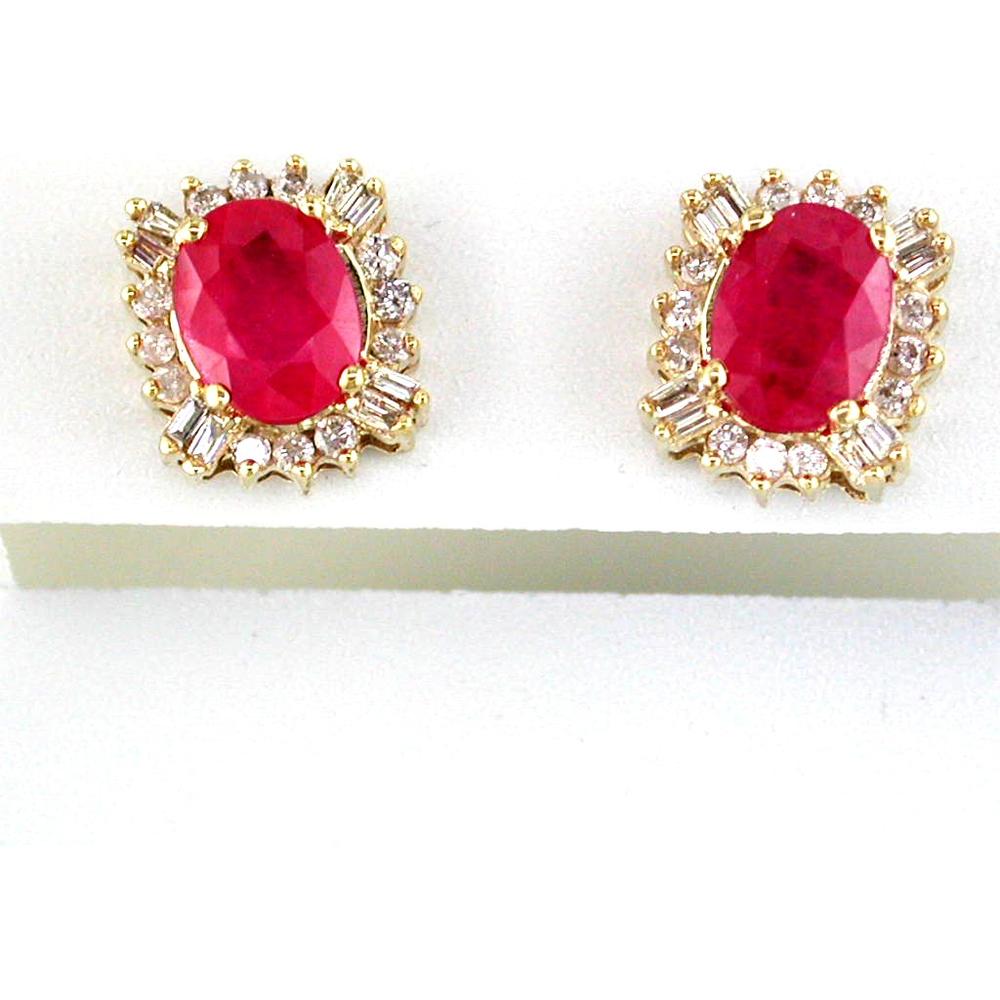 Royal 14K Yellow Gold Ruby and Diamond Drop Earrings - 2.70 Carat Total Gem Weight