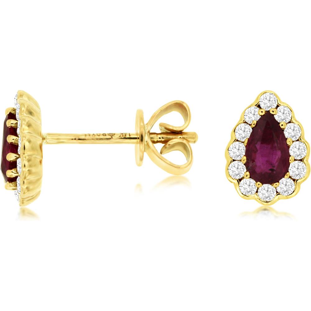 Royal 14K Yellow Gold Ruby & Diamond Earrings - 0.44 Carat Ruby, 0.21 Carat Diamond Total Weight