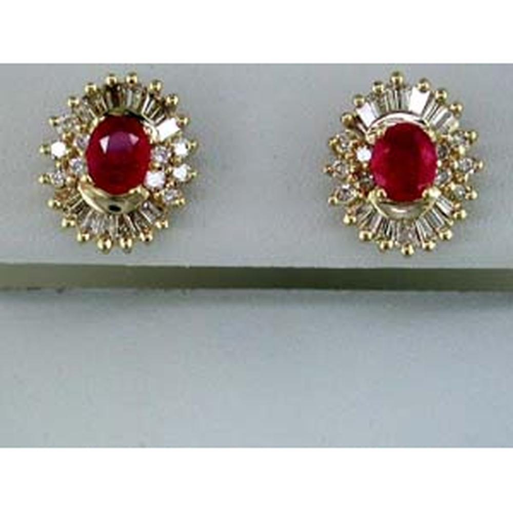 Royal 14K Yellow Gold Ruby & Diamond Earrings - 0.90 Carat Ruby, Baguette & Round-cut Diamonds